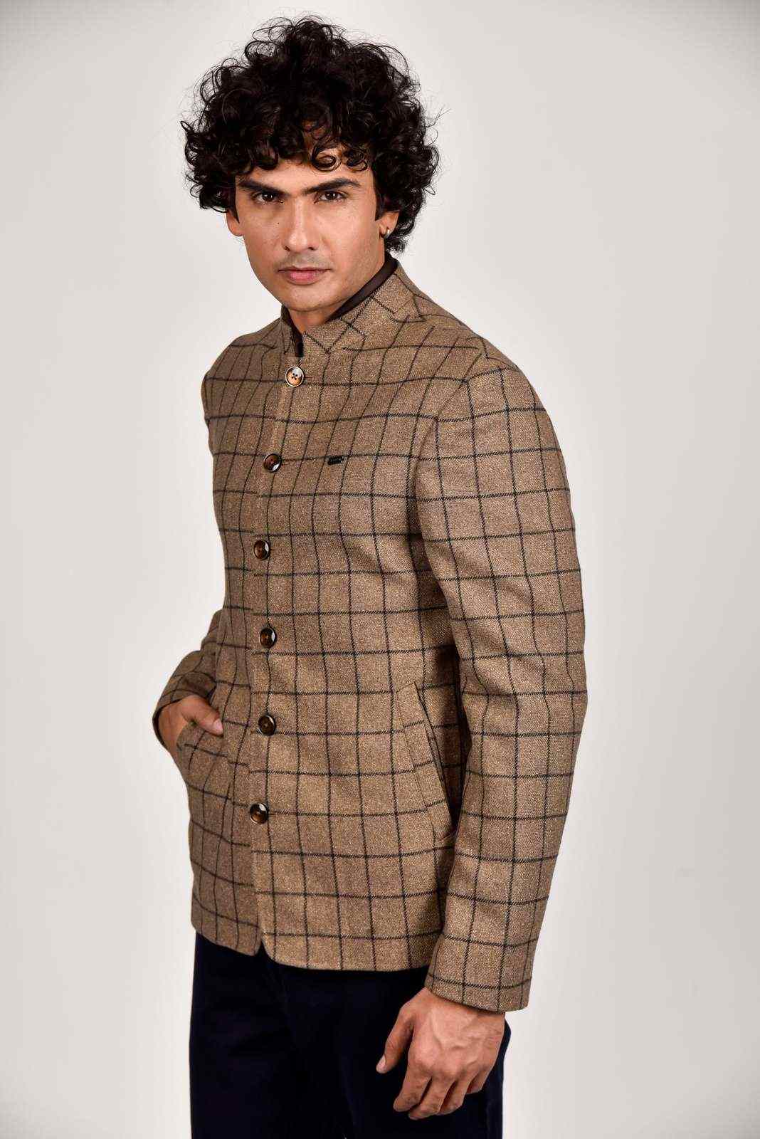 Beige Tweed Bandhgala Blazer house-of-united