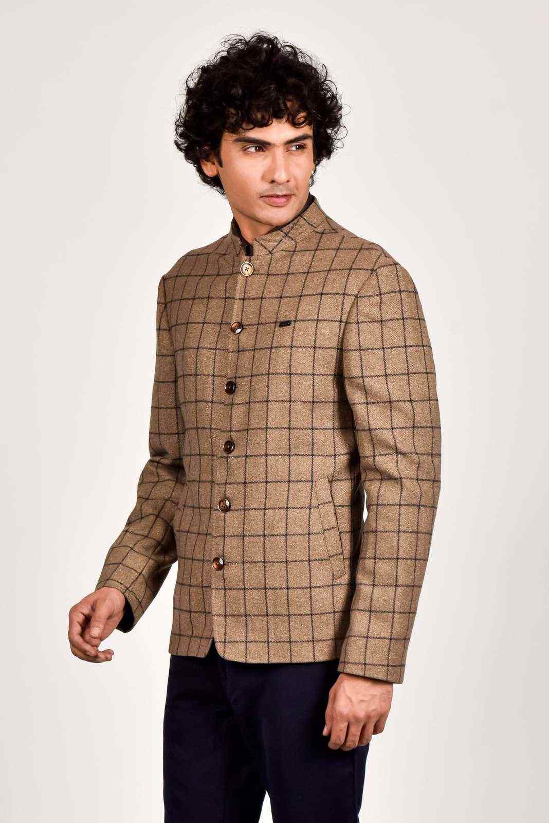 Beige Tweed Bandhgala Blazer house-of-united