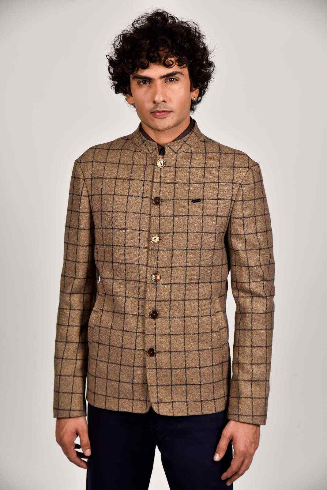 Beige Tweed Bandhgala Blazer house-of-united