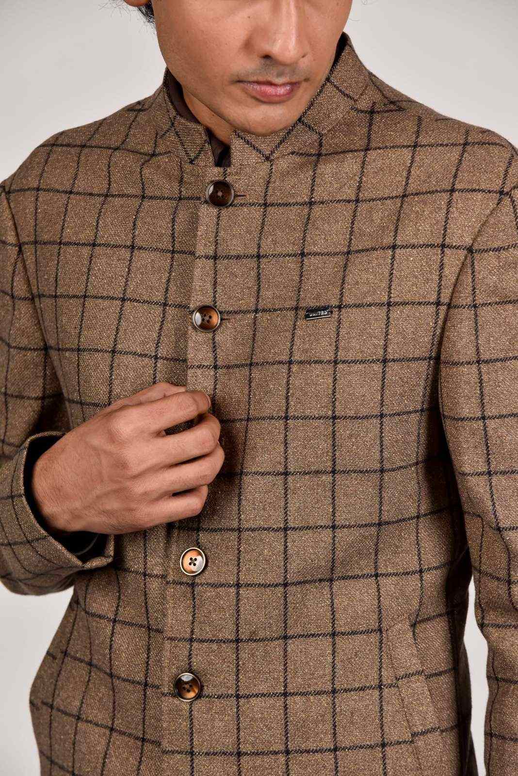 Beige Tweed Bandhgala Blazer house-of-united