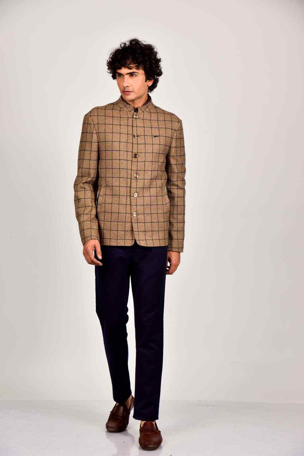 Beige Tweed Bandhgala Blazer house-of-united