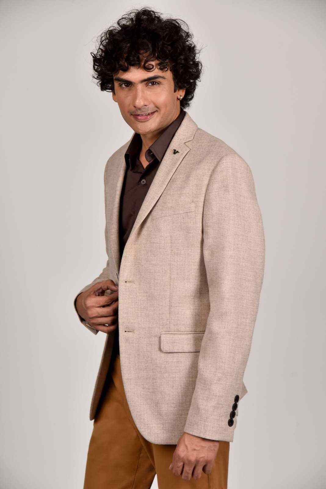 Beige Tweed Checkered Blazer house-of-united