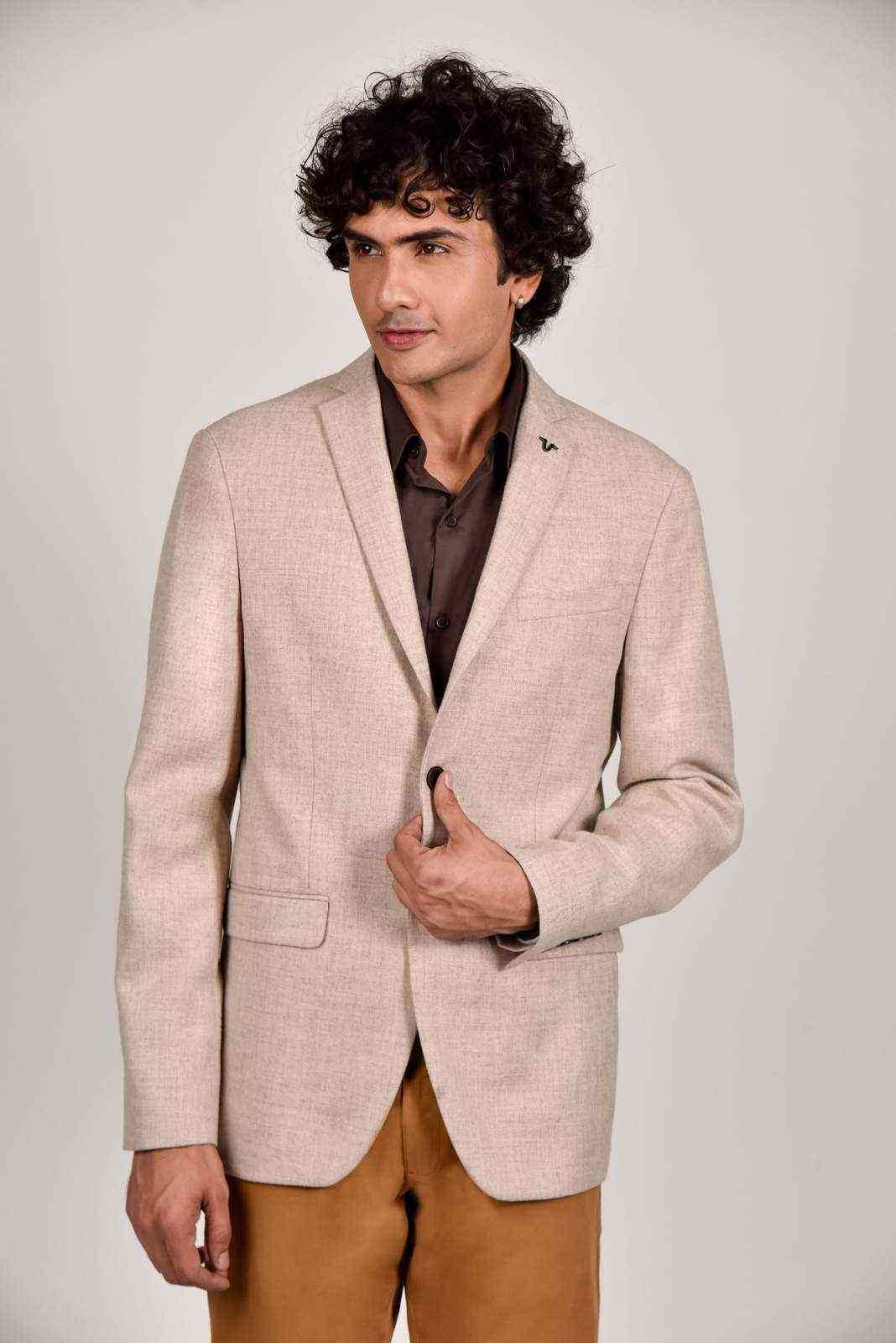 Beige Tweed Checkered Blazer house-of-united
