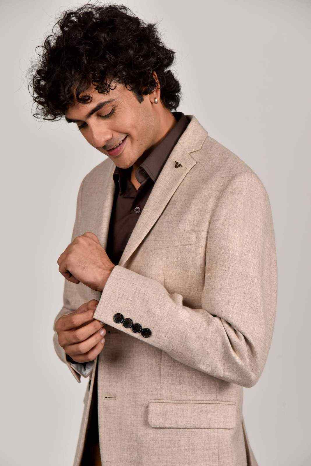 Beige Tweed Checkered Blazer house-of-united