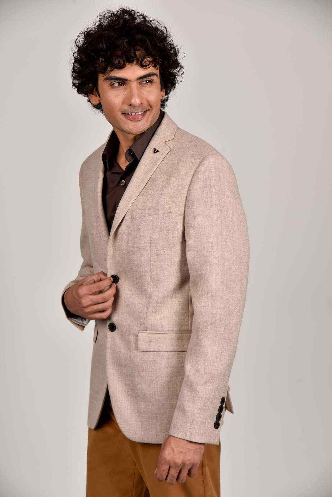 Beige Tweed Checkered Blazer house-of-united