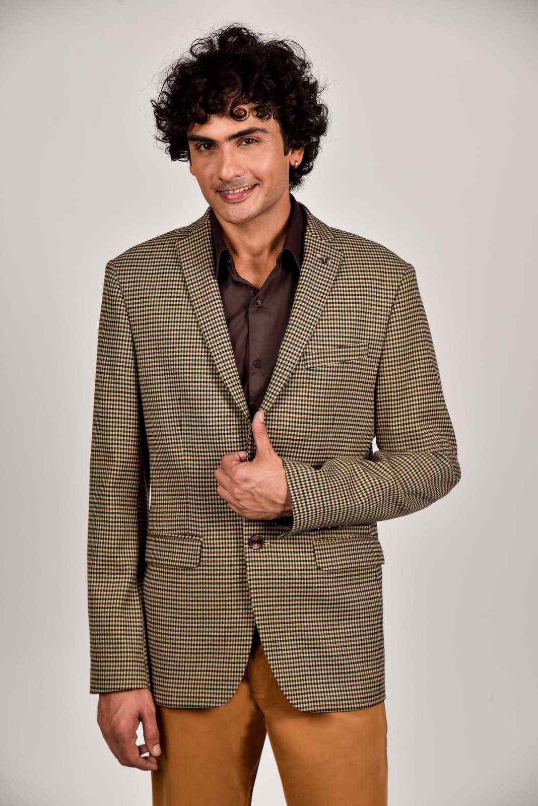Beige Tweed Micro-check Blazer house-of-united