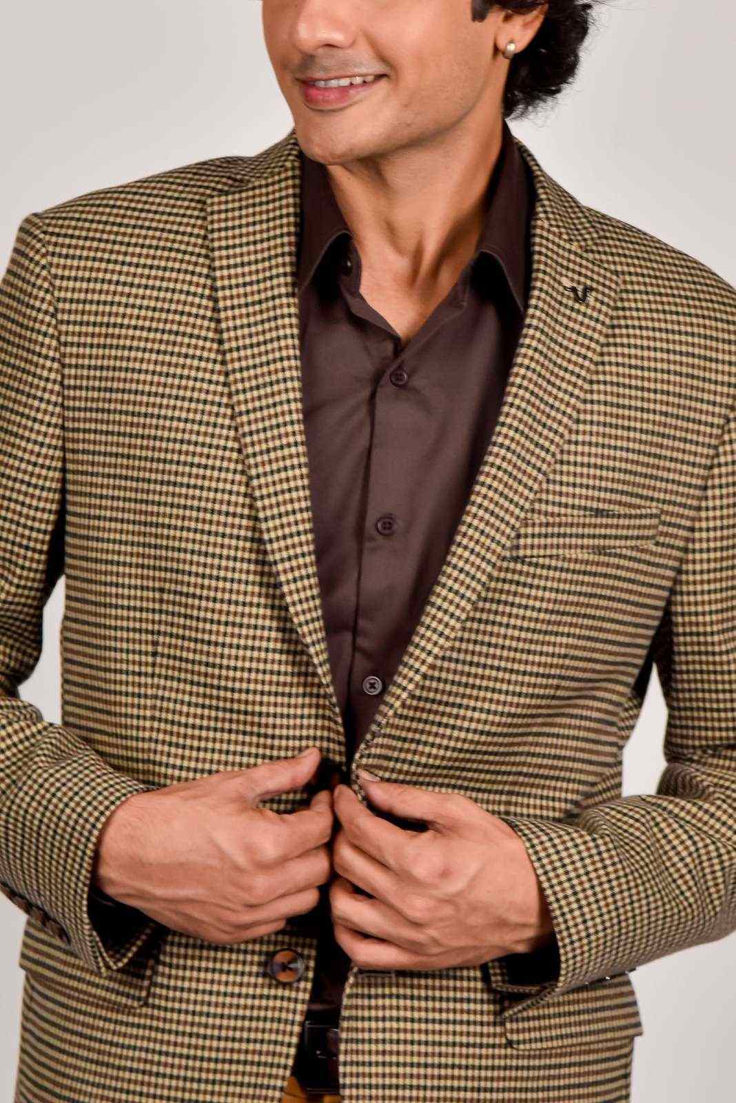 Beige Tweed Micro-check Blazer house-of-united