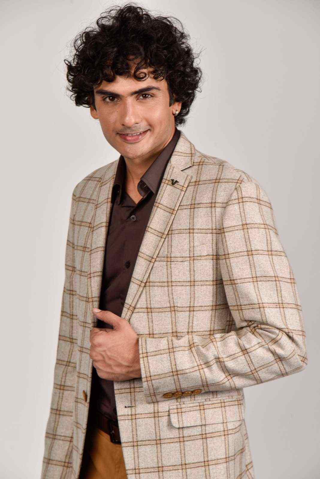 Beige Tweed Woollen Blazer house-of-united