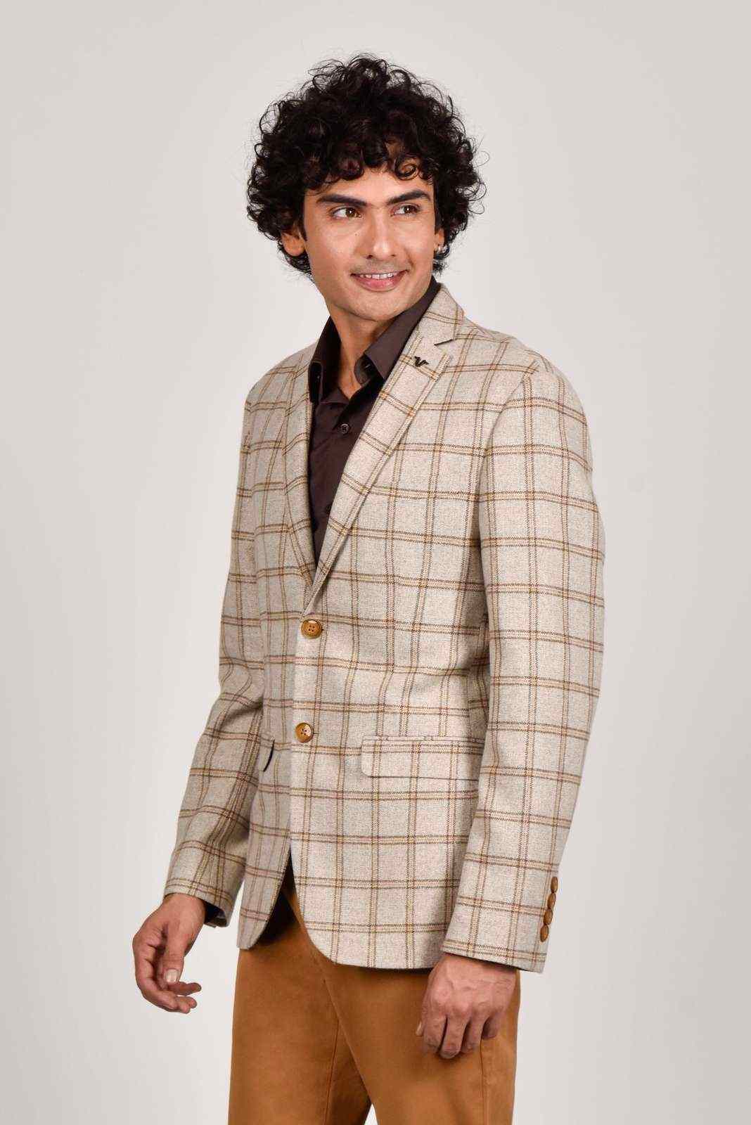 Beige Tweed Woollen Blazer house-of-united