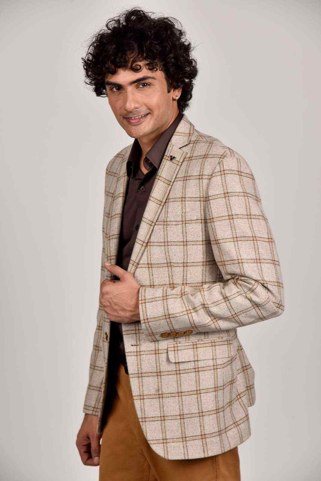 Beige Tweed Woollen Blazer house-of-united