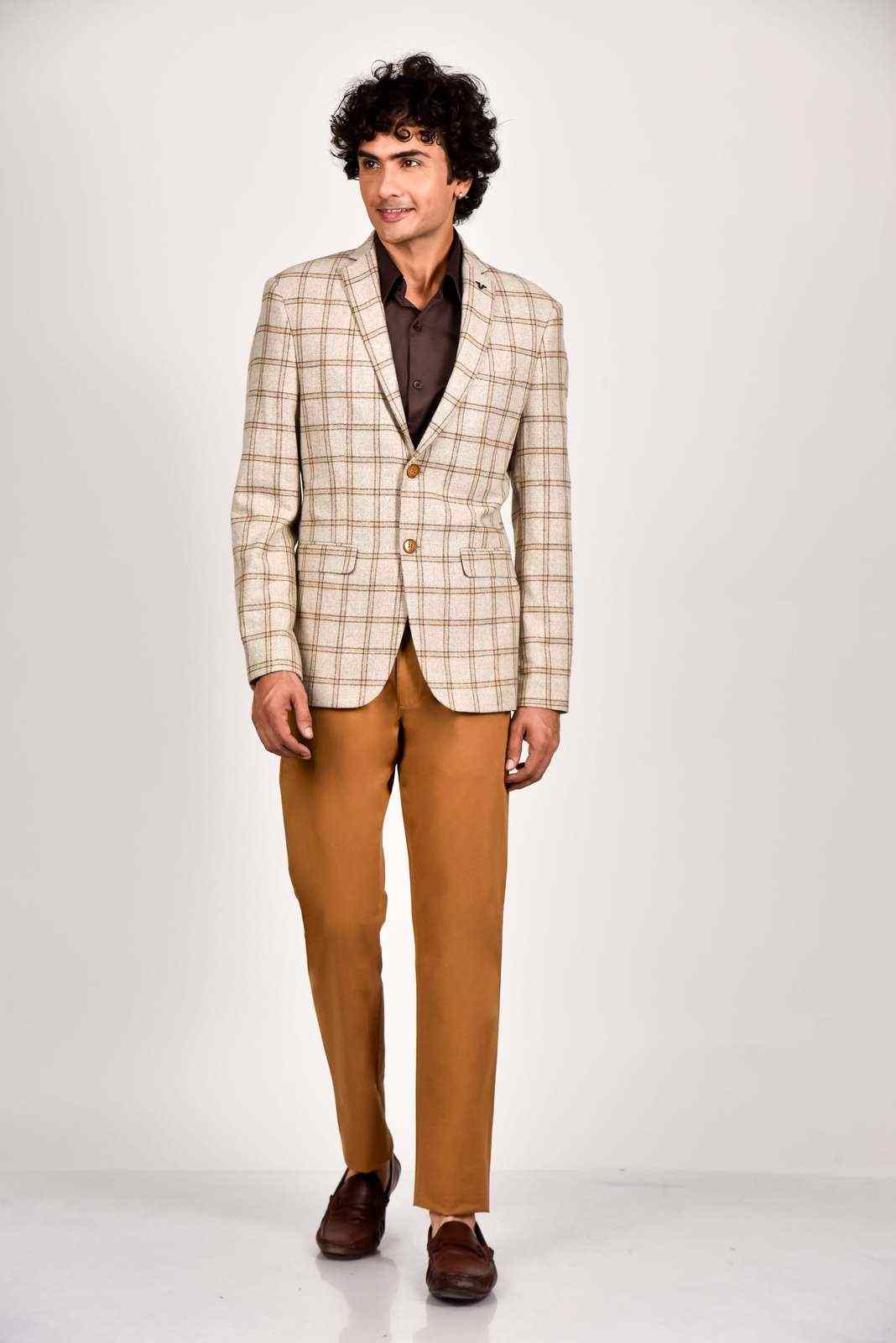 Beige Tweed Woollen Blazer house-of-united