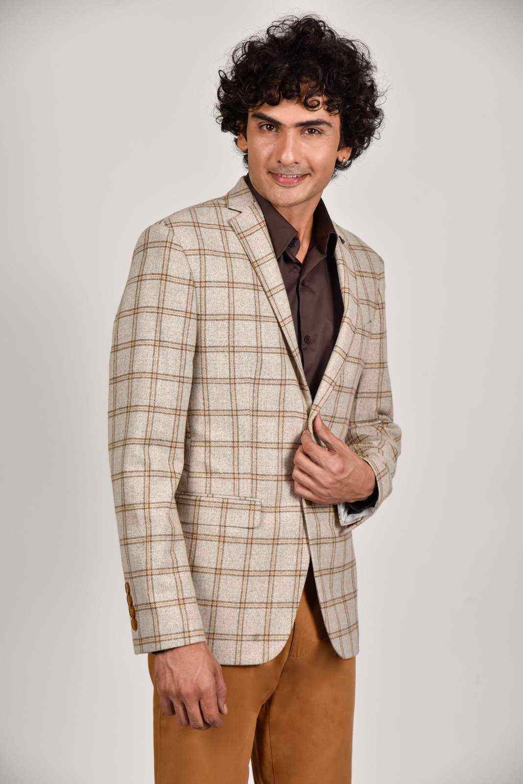 Beige Tweed Woollen Blazer house-of-united