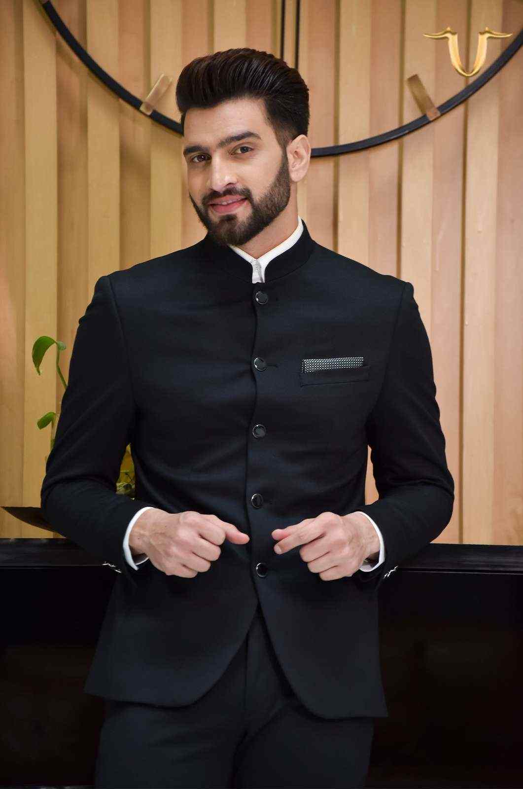 Navy Knitted 2 Pc Suit With Stretch house-of-united