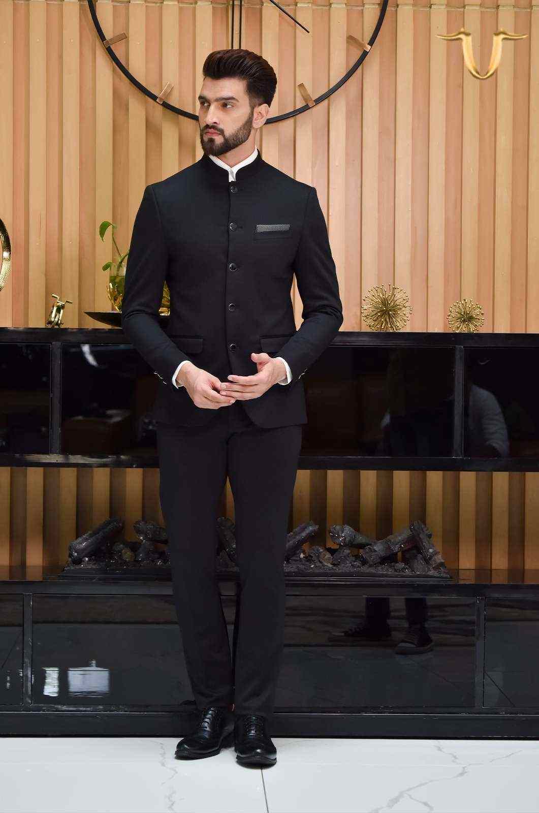 Navy Knitted 2 Pc Suit With Stretch house-of-united