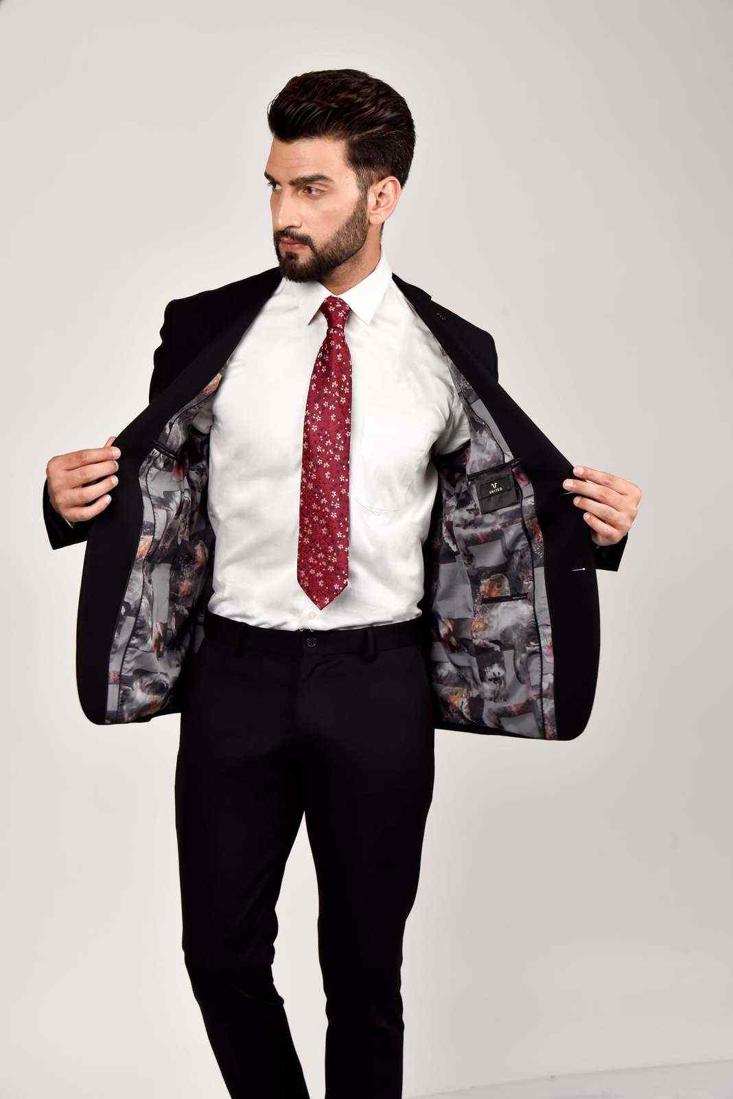 Black Knitted 2 Pc Suit With Stretch house-of-united