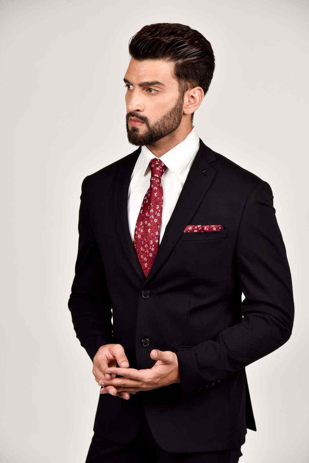 Black Knitted 2 Pc Suit With Stretch house-of-united