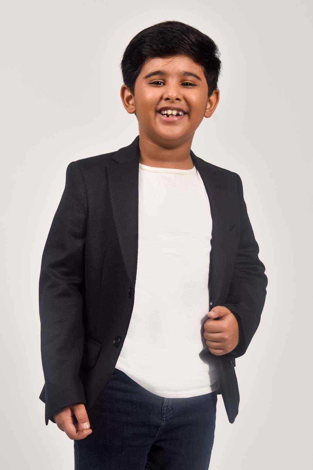 Black Knitted Boys Blazer