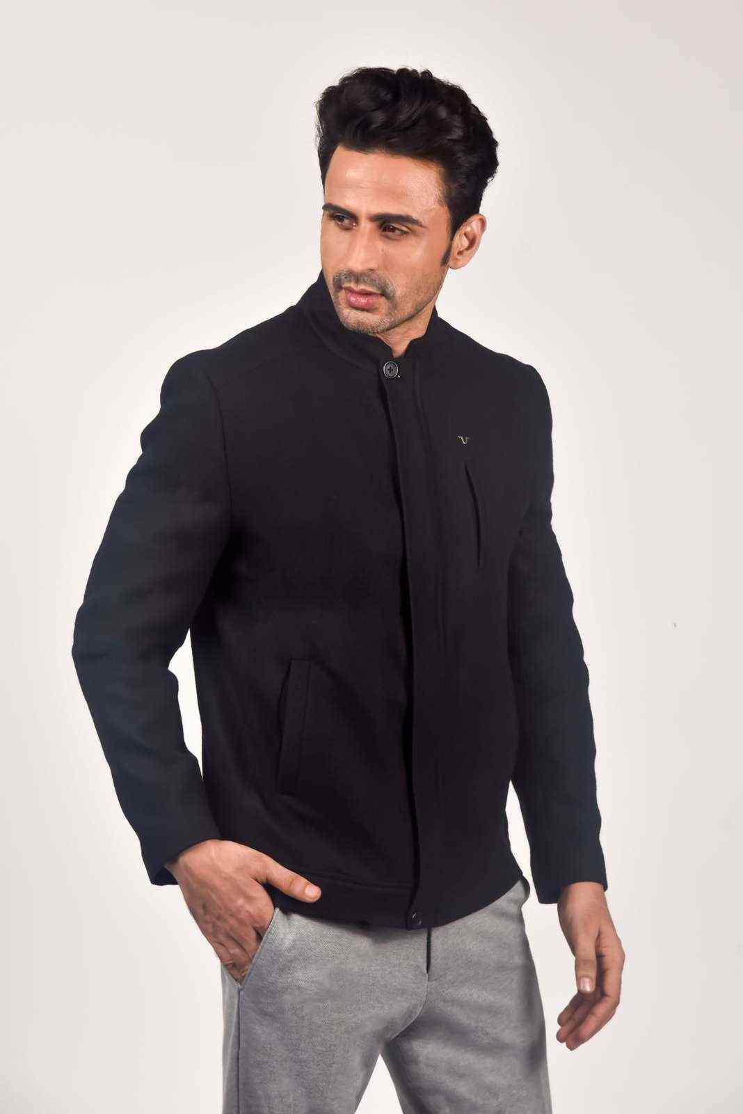 Black Tweed Zipper Jacket house-of-united