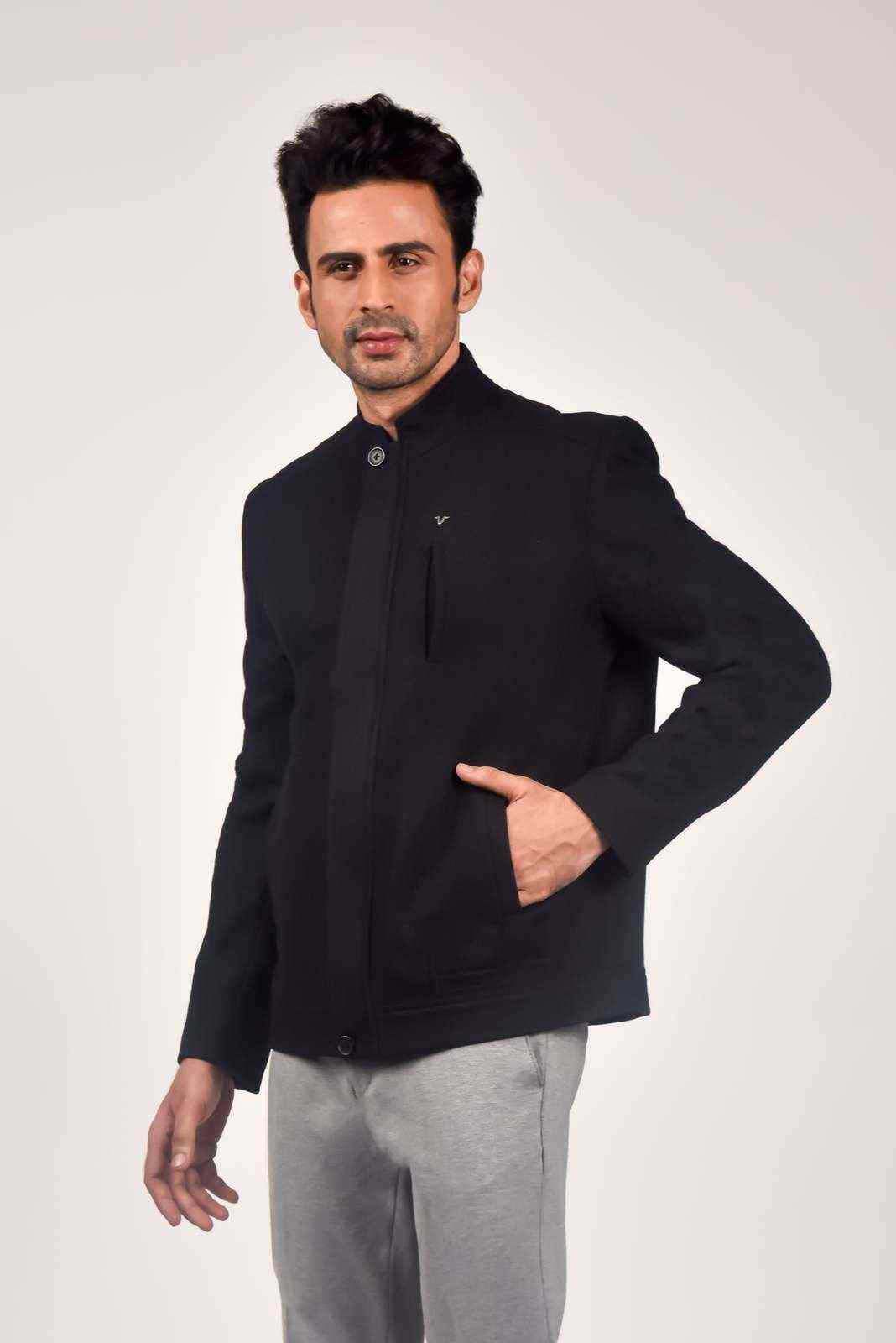 Black Tweed Zipper Jacket house-of-united