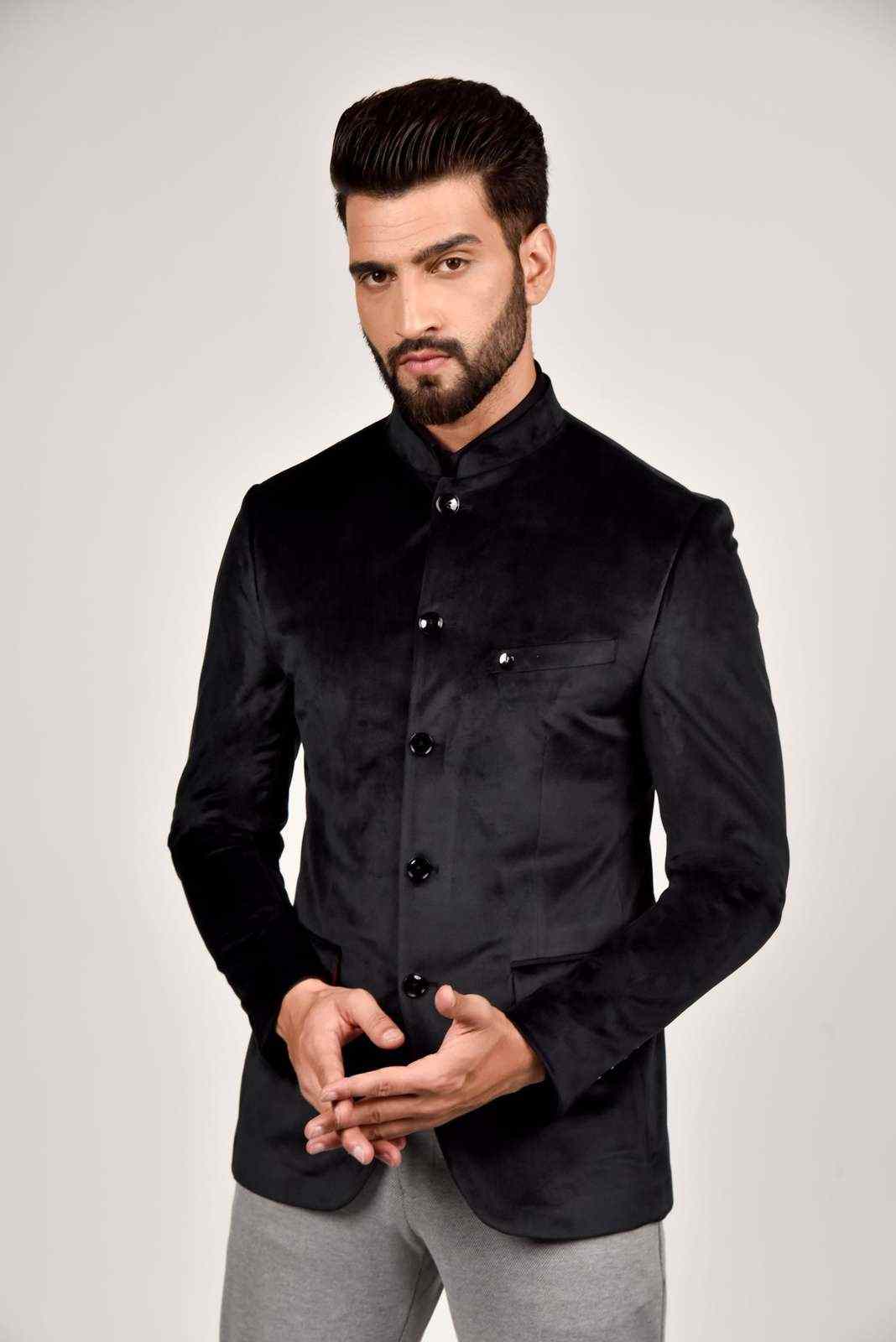 Black Velvet Bandhgala Blazer house-of-united