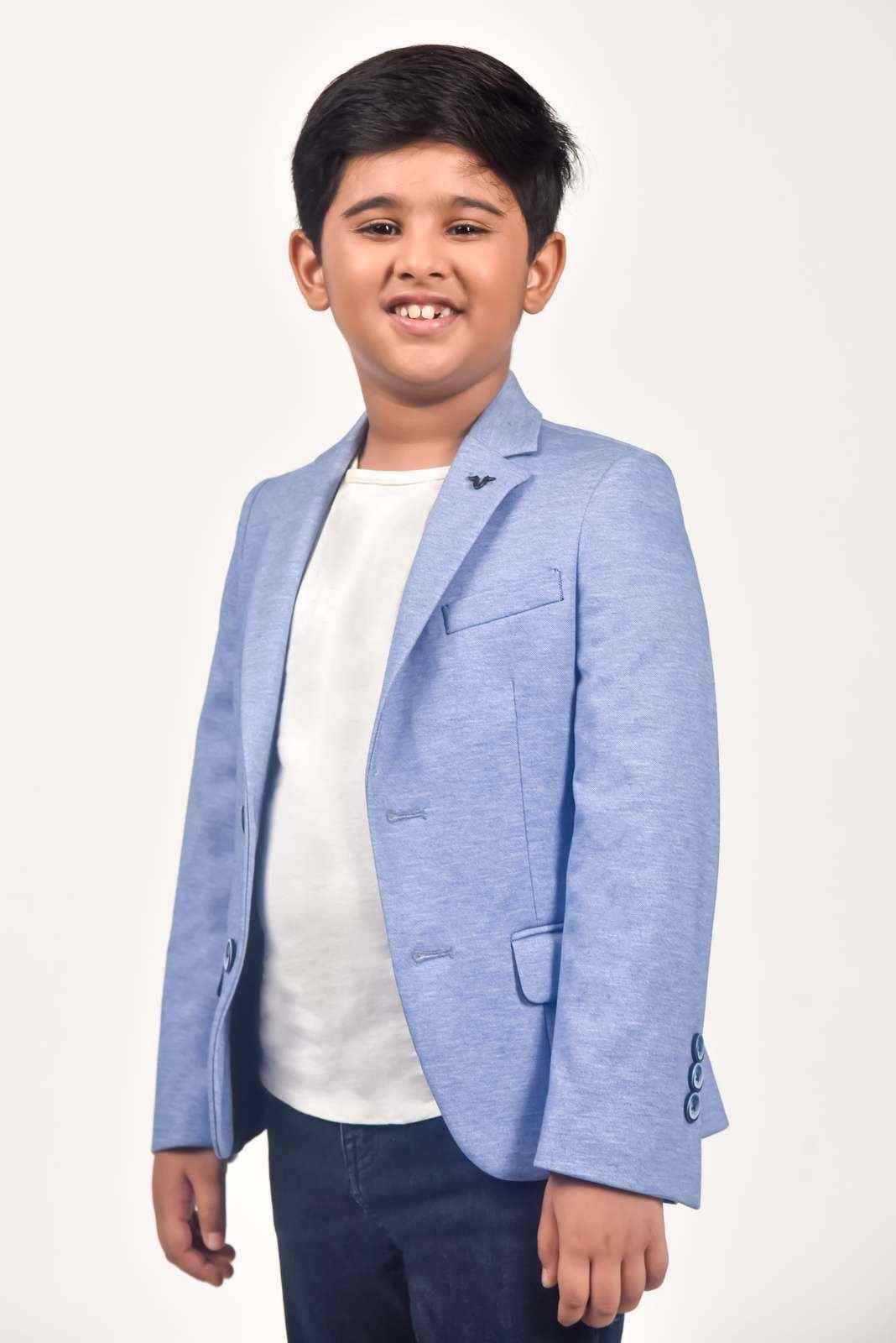 Blue Knitted Blazer For Birthdays