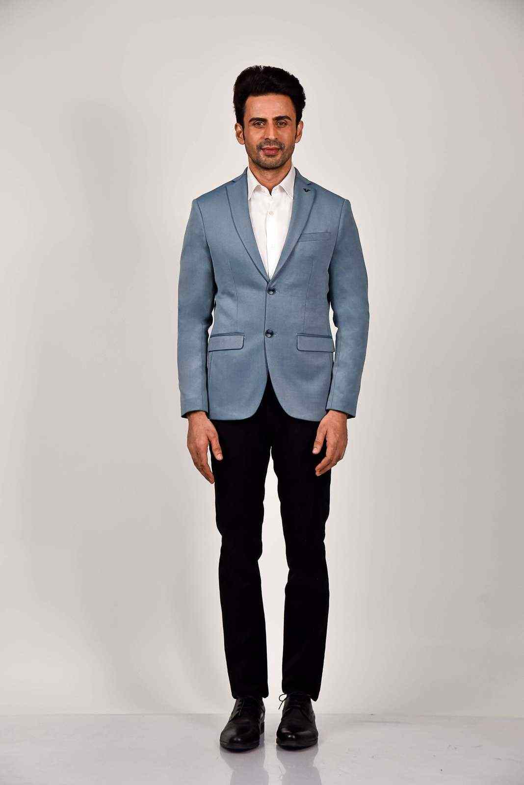 Blue Knitted Blazer For Office house-of-united