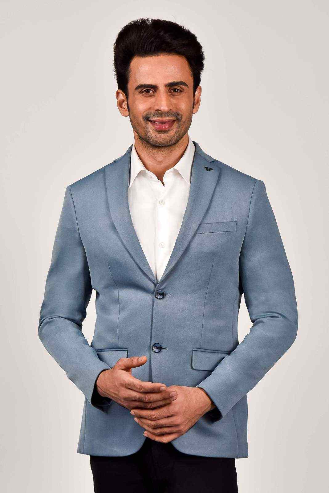 Blue Knitted Blazer For Office house-of-united