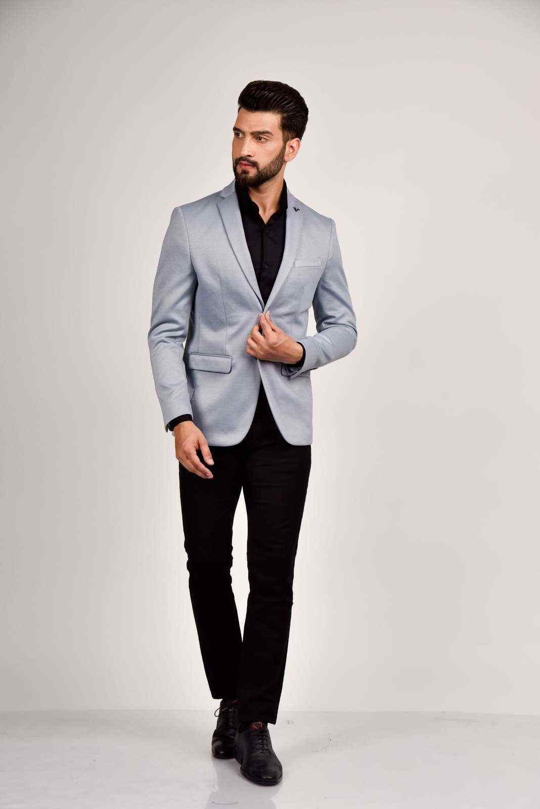 Blue Knitted Blazer For Outings house-of-united