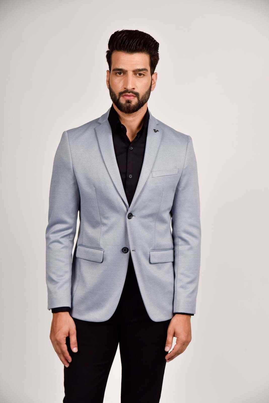 Blue Knitted Blazer For Outings house-of-united
