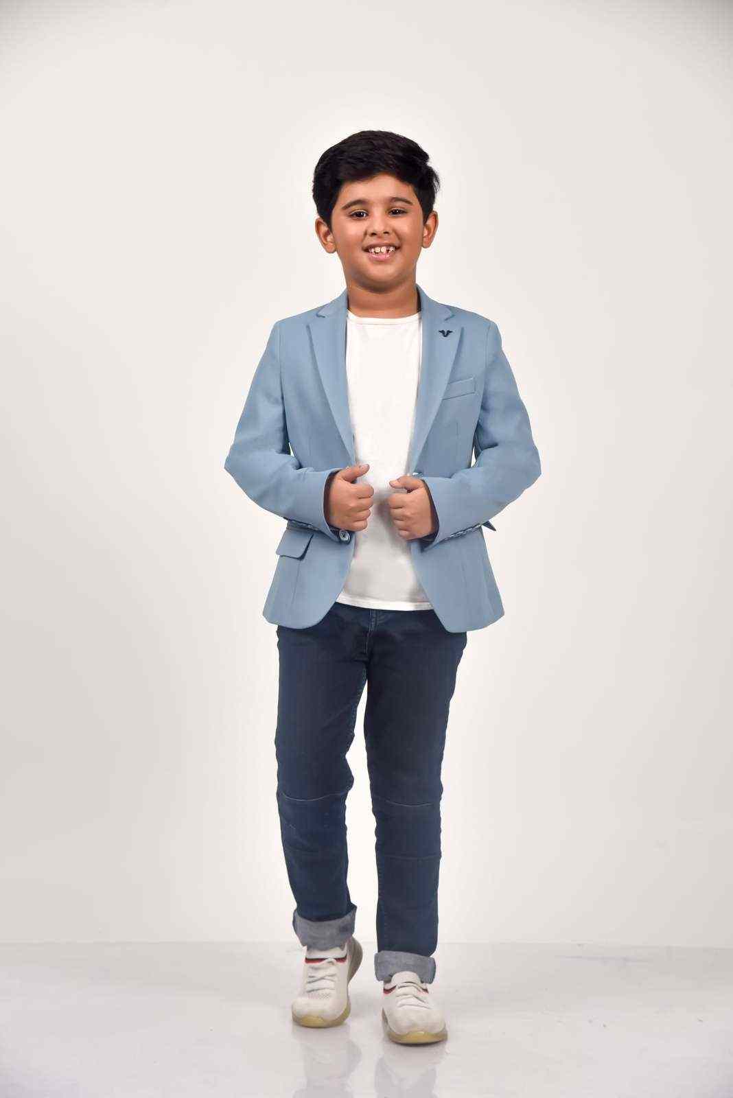 Blue Knitted Blazer For School Parties