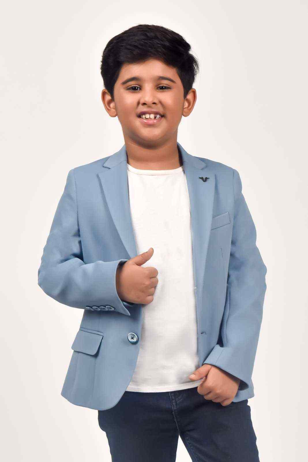 Blue Knitted Blazer For School Parties