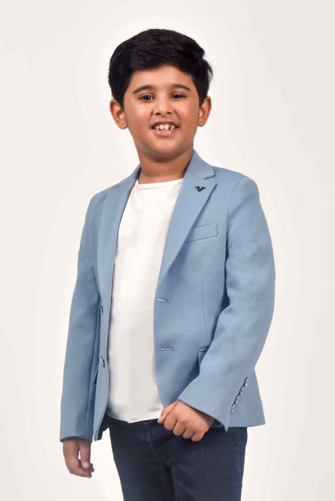 Blue Knitted Blazer For School Parties