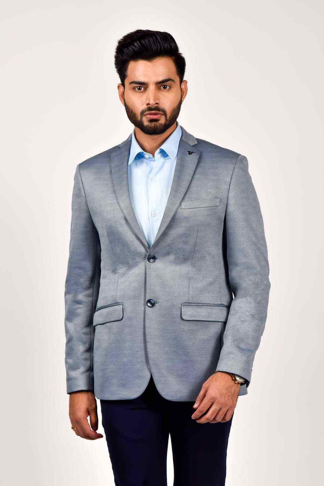 Blue Knitted Formal Blazer house-of-united