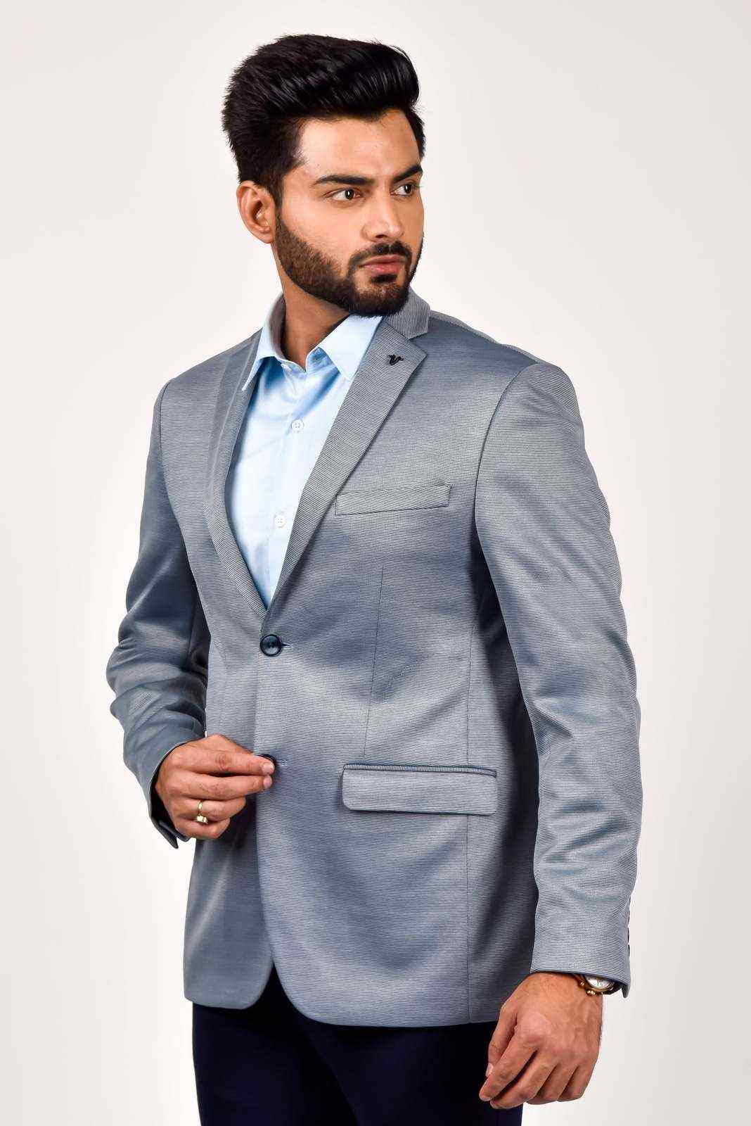 Blue Knitted Formal Blazer house-of-united