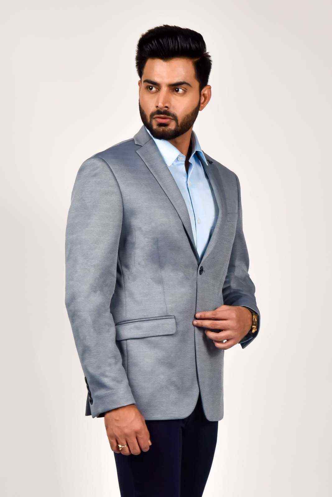 Blue Knitted Formal Blazer house-of-united
