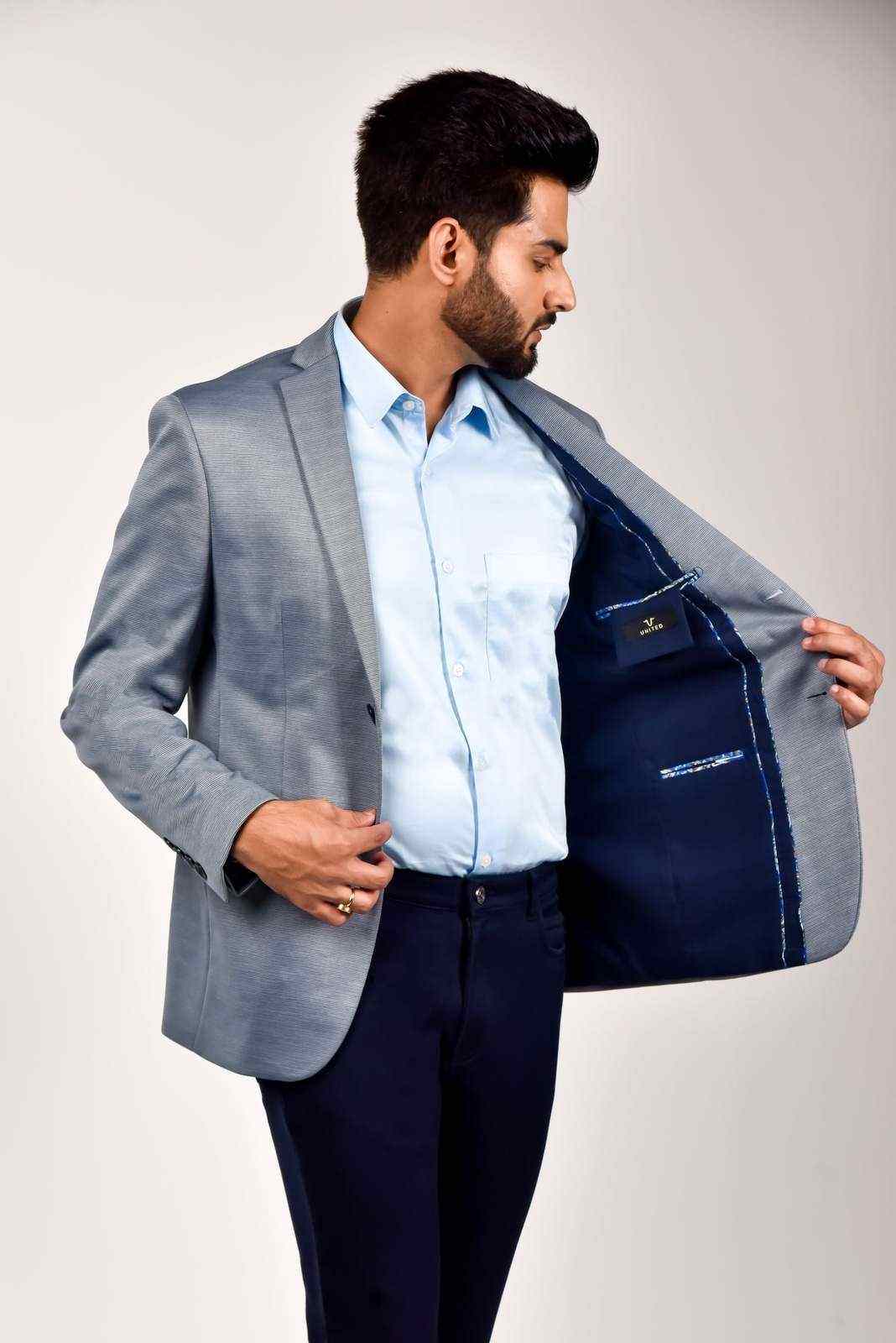 Blue Knitted Formal Blazer house-of-united