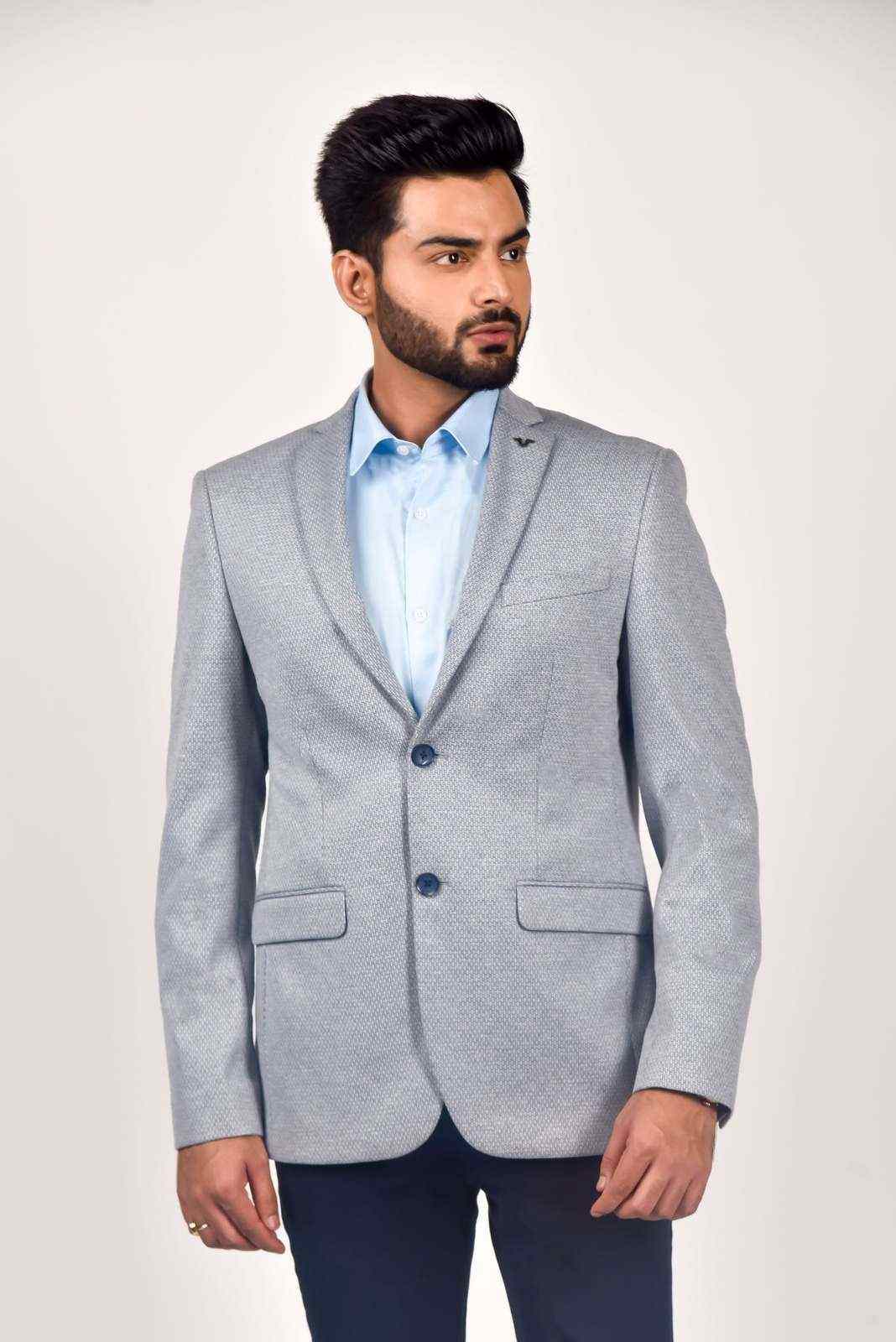 Blue Knitted Office Blazer house-of-united