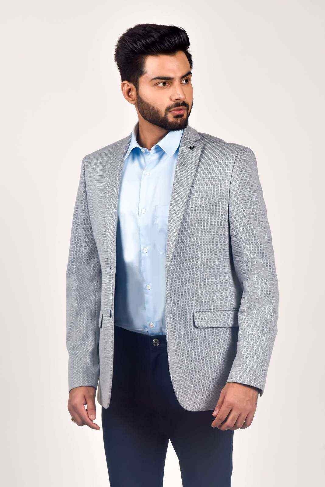Blue Knitted Office Blazer house-of-united