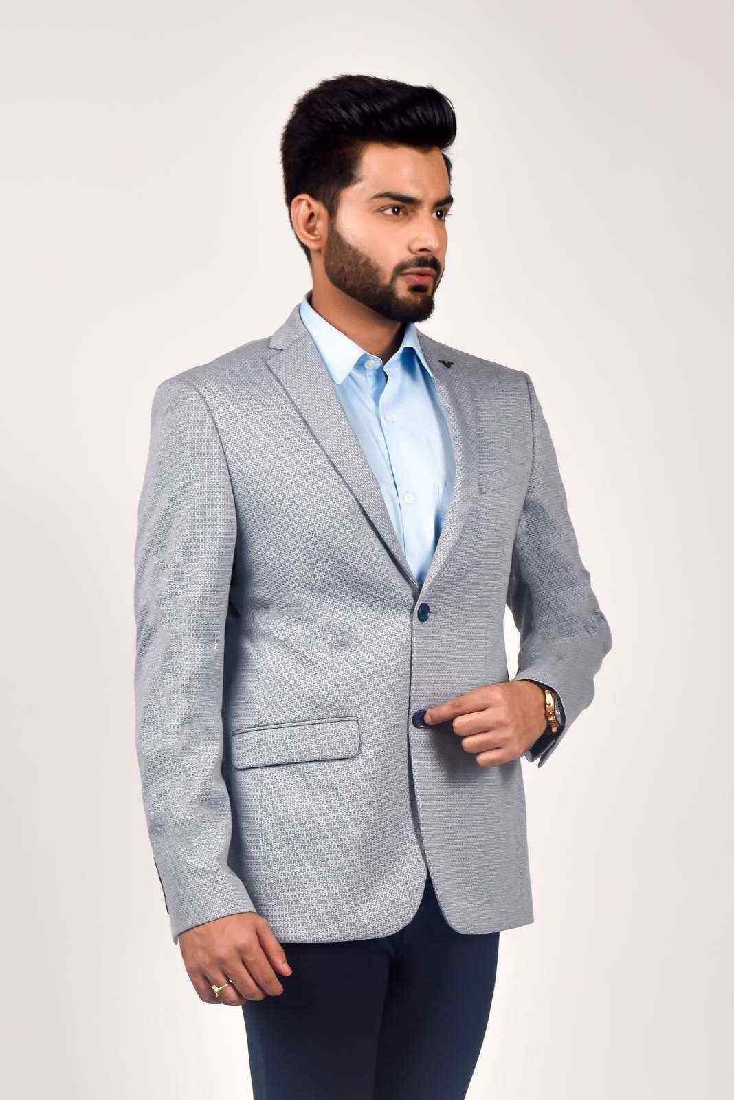 Blue Knitted Office Blazer house-of-united