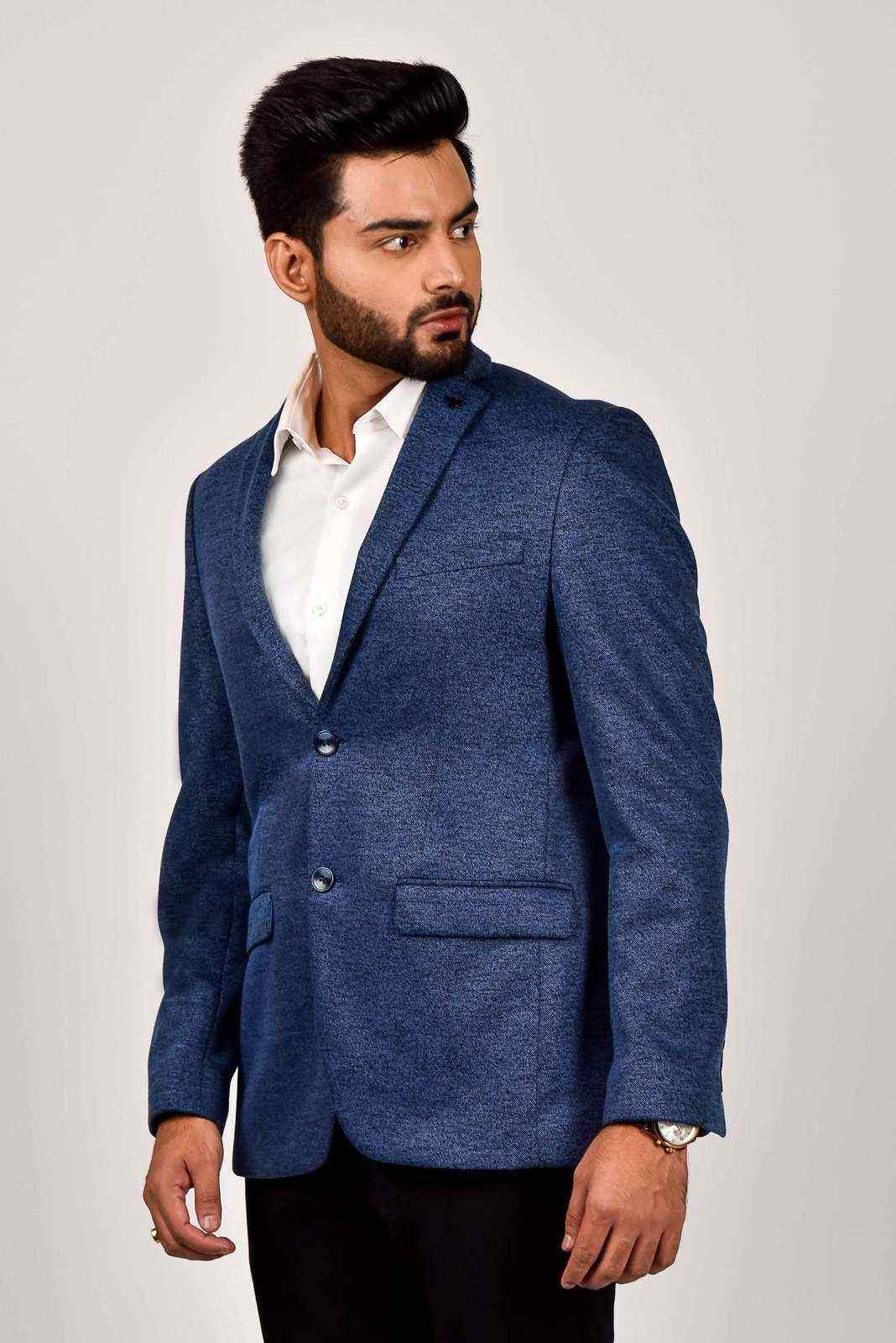 Blue Knitted Power Stretch Blazer house-of-united