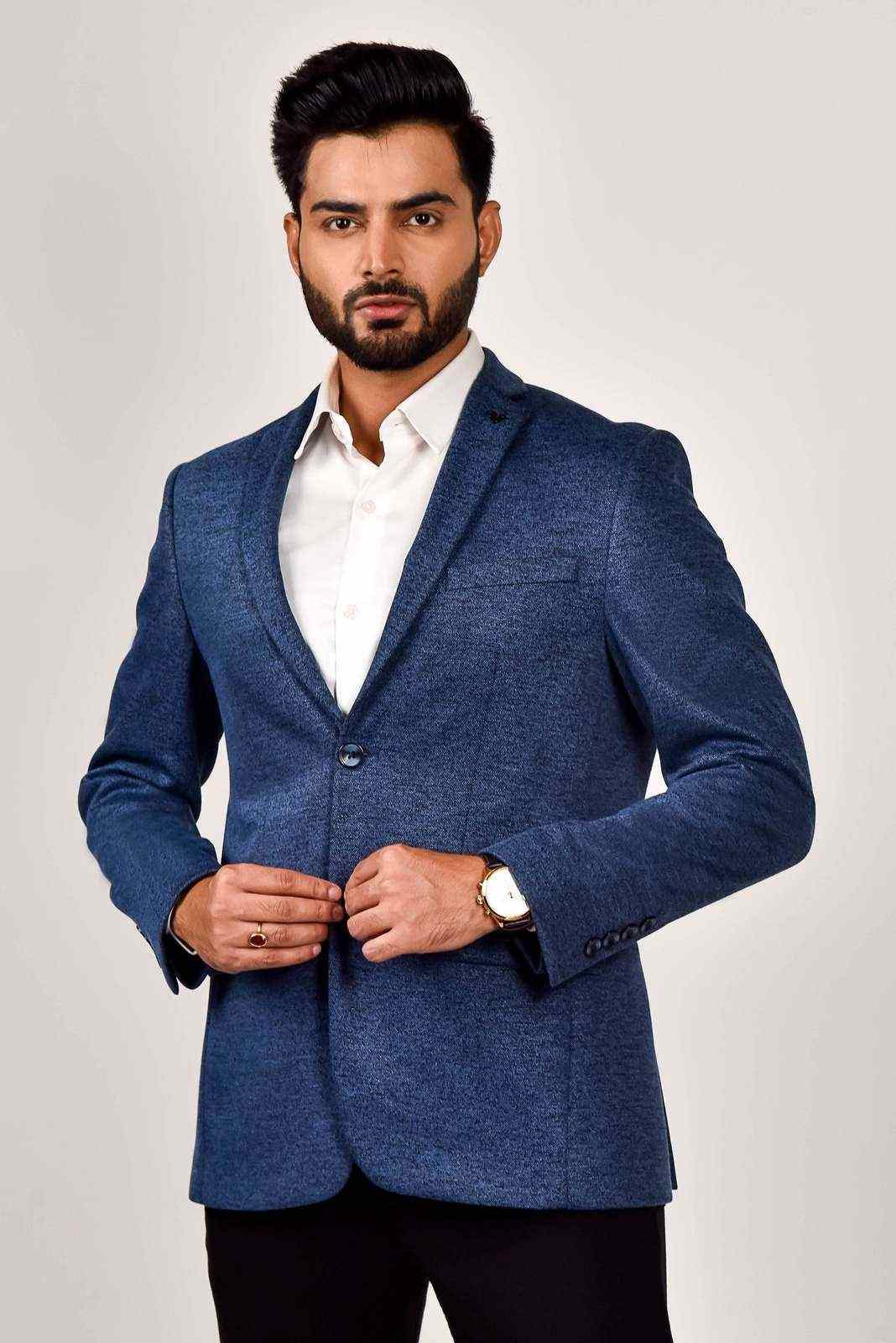 Blue Knitted Power Stretch Blazer house-of-united