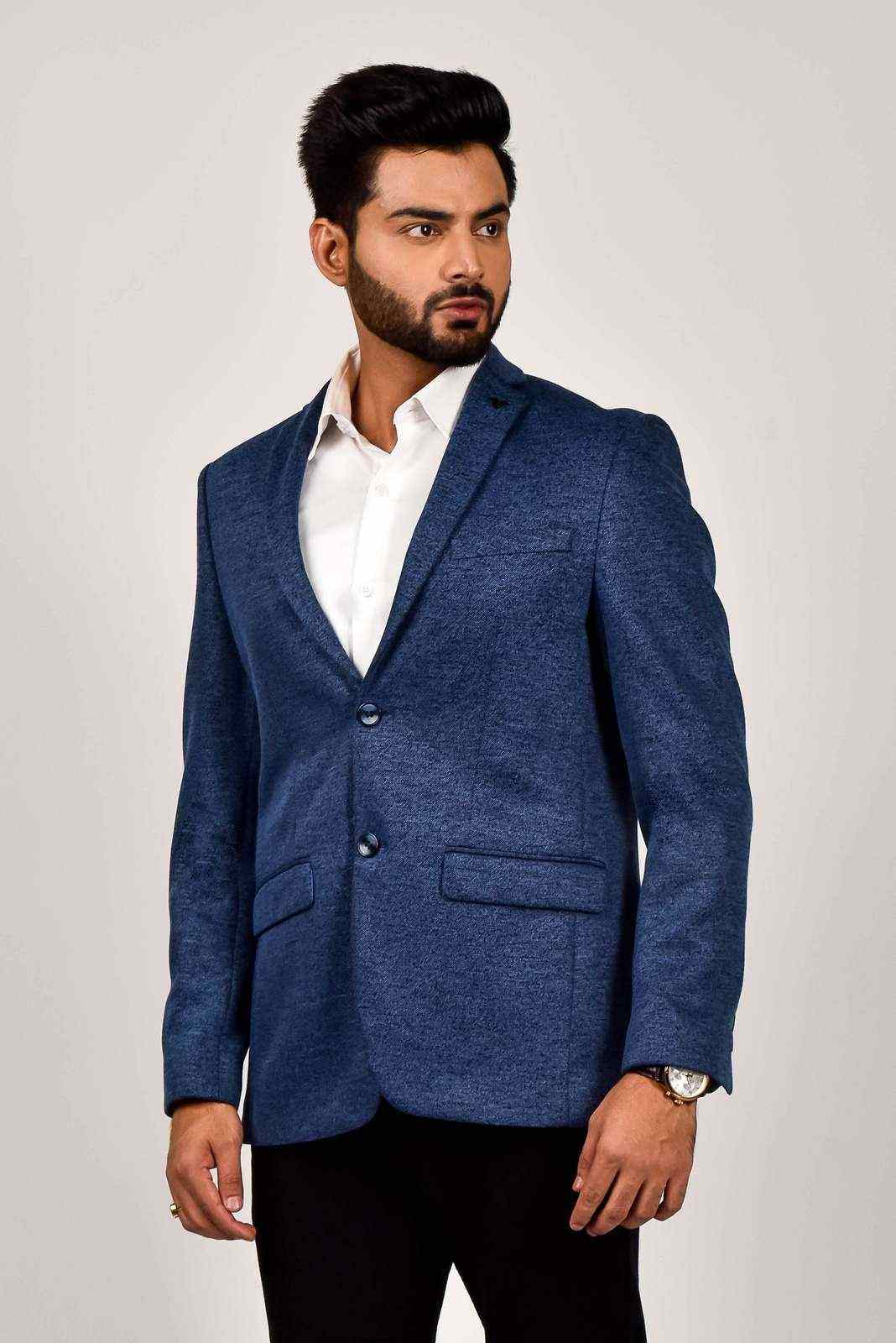 Blue Knitted Power Stretch Blazer house-of-united