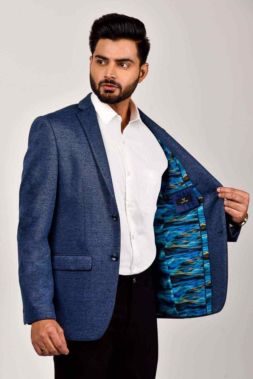 Blue Knitted Power Stretch Blazer house-of-united