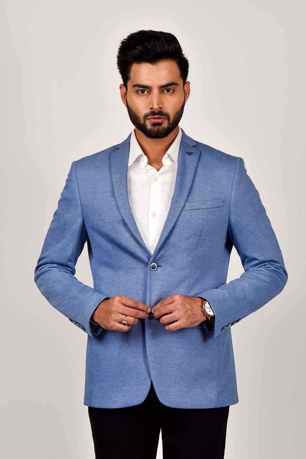 Blue Knitted Stretch Blazer house-of-united