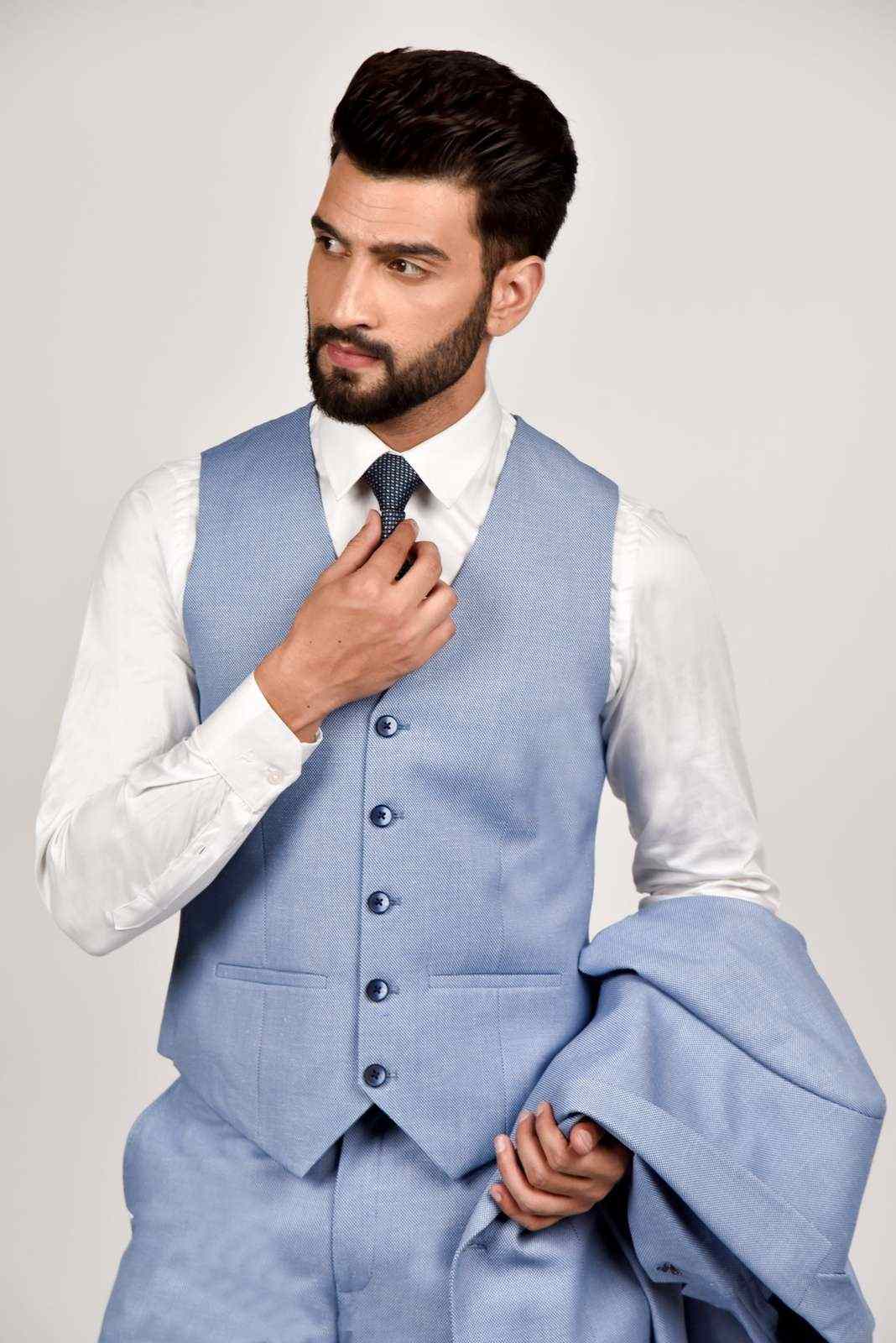 Blue Linen 3 Pc Suit house-of-united