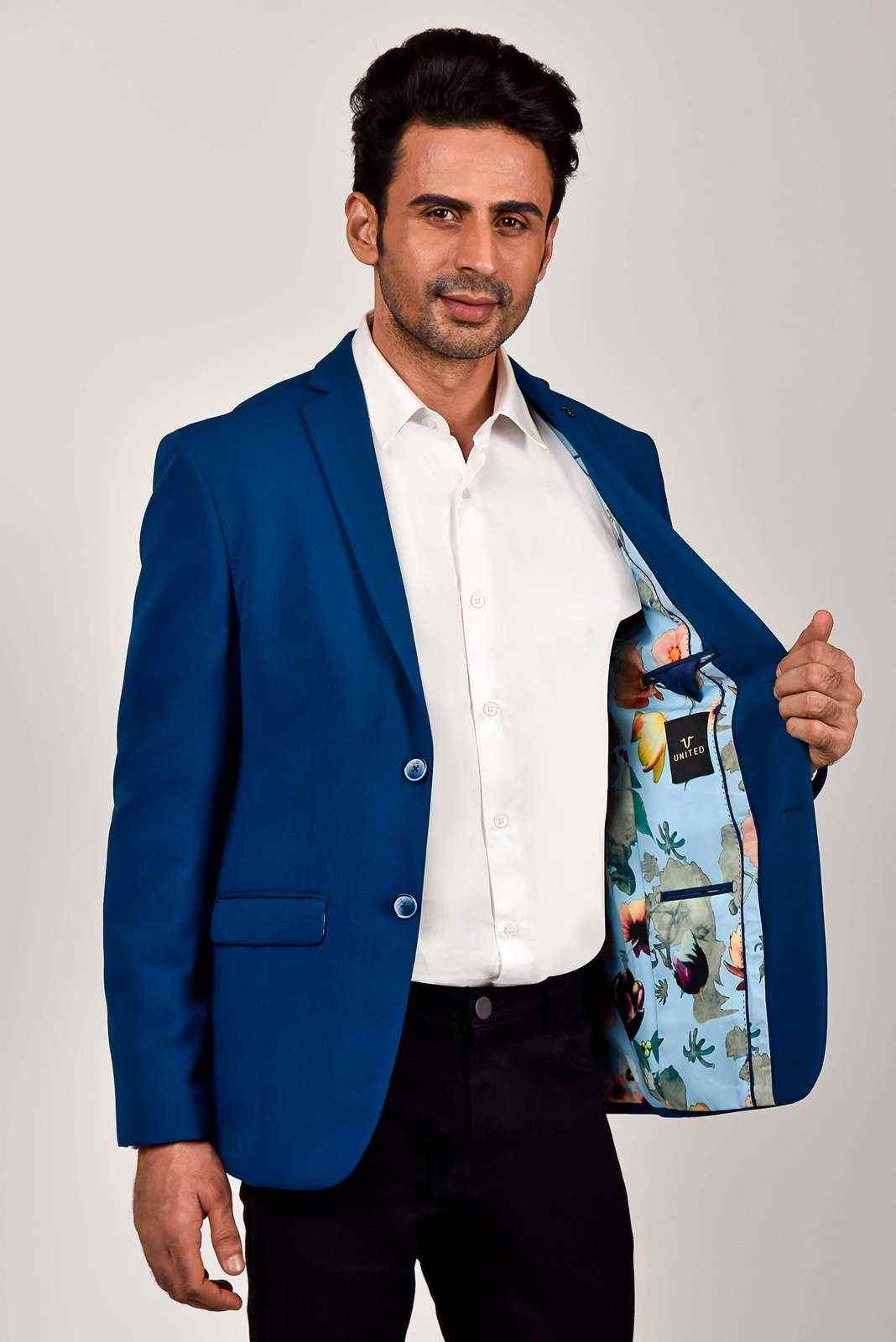 Blue Premium Knitted Blazer house-of-united