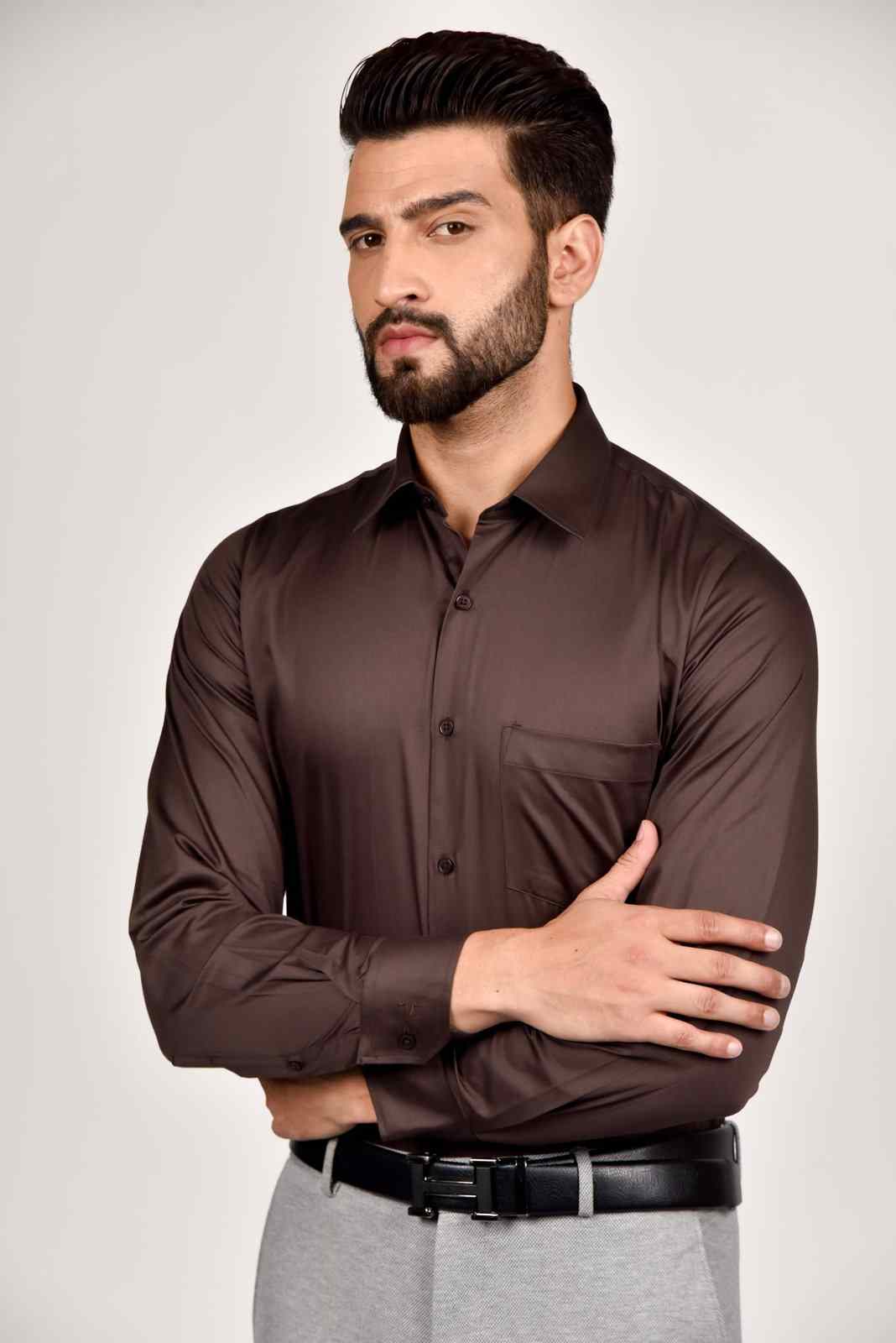 Brown Cotton Satin Shirt house-of-united