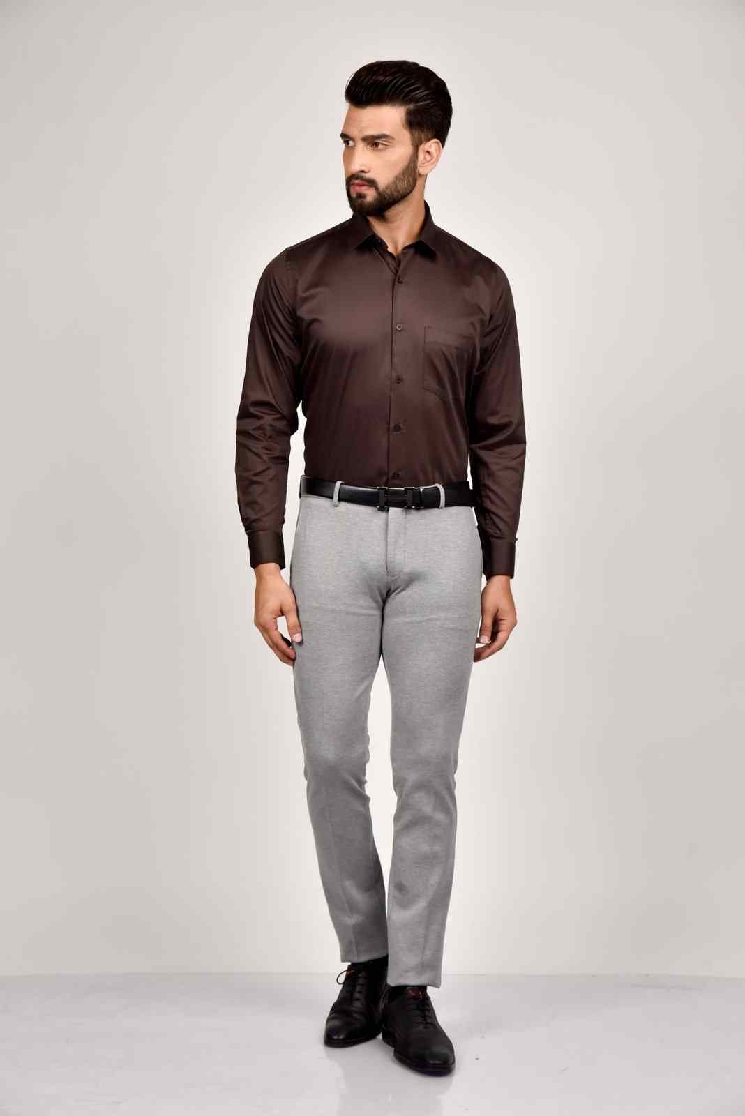 Brown Cotton Satin Shirt house-of-united