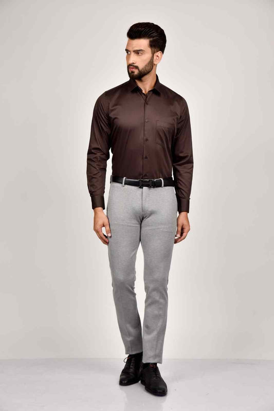 Brown Cotton Satin Shirt house-of-united