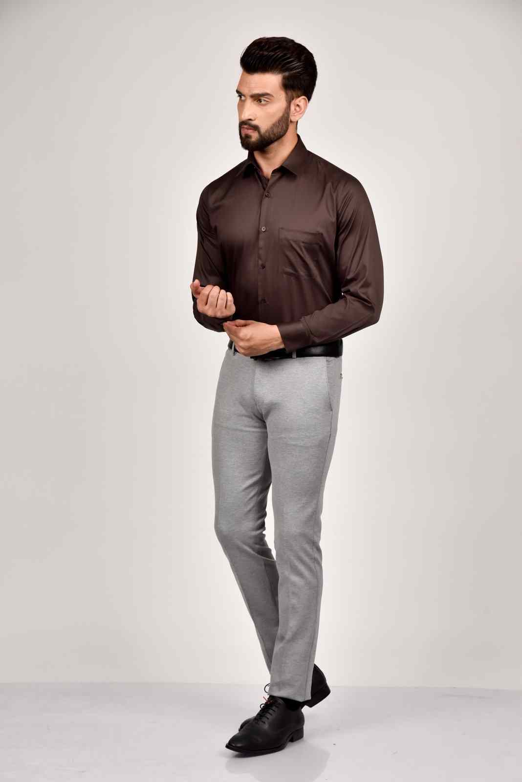 Brown Cotton Satin Shirt house-of-united